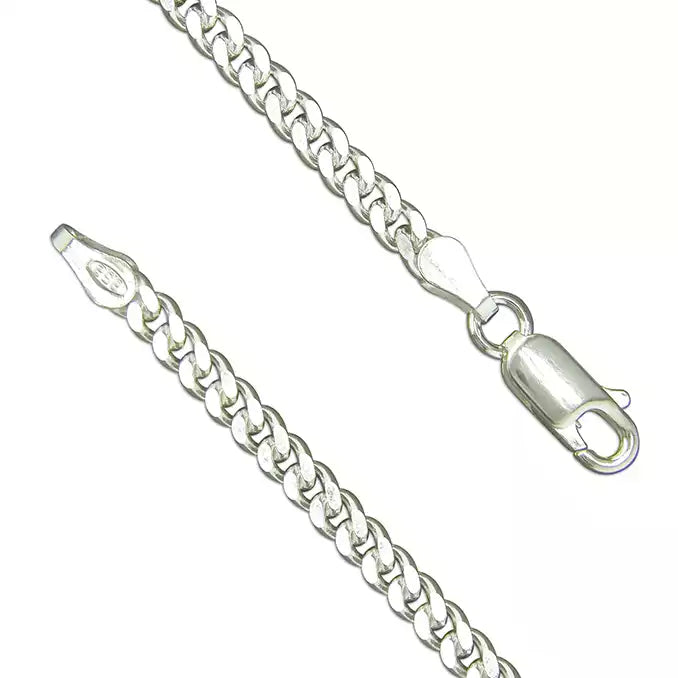 Sterling Silver 925 Heavy Diamond-Cut Curb Chain 3.4mm