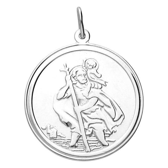 Sterling Silver 925 St. Christopher Pendant with Franco Chain