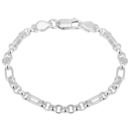 Sterling Silver 925 Textured Figaro Belcher Bracelet 5.5mm