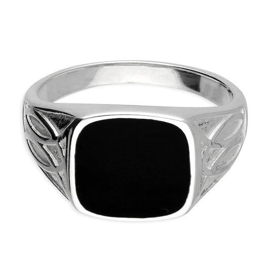 Sterling Silver 925 Black Enamel Shoulder Signet