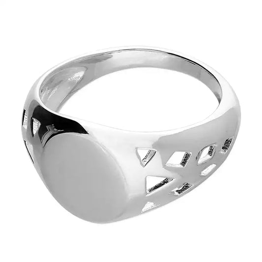 Sterling Silver 925 Oval Cut-Out Shoulder Signet
